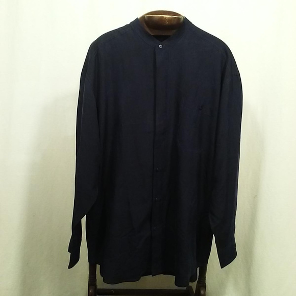 Zeidler & Zeidler Other - Zeidler & Zeidler mens shirt Size L Dark blue 100% silk Mandarin collar Long Sle